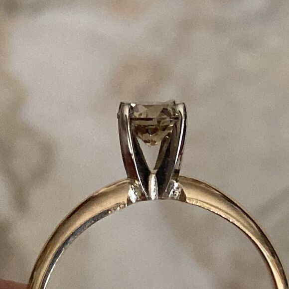 14K Fancy Champagne.55 Carat Diamond Solitaire Ring & 14K Wedding Band - Picture 6 of 11